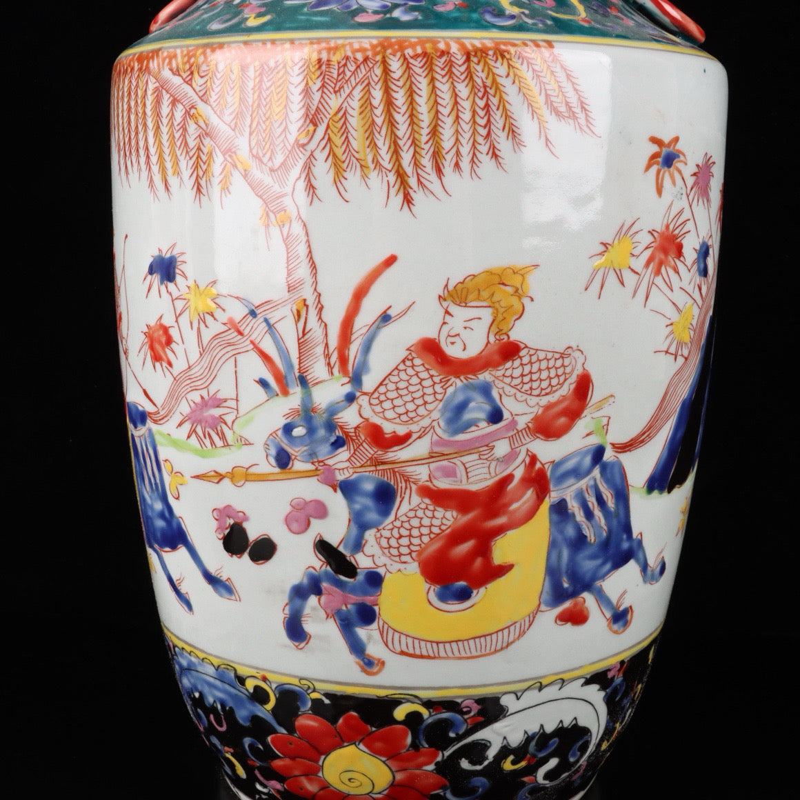 A pair of colorful character stories with patterned bottles
