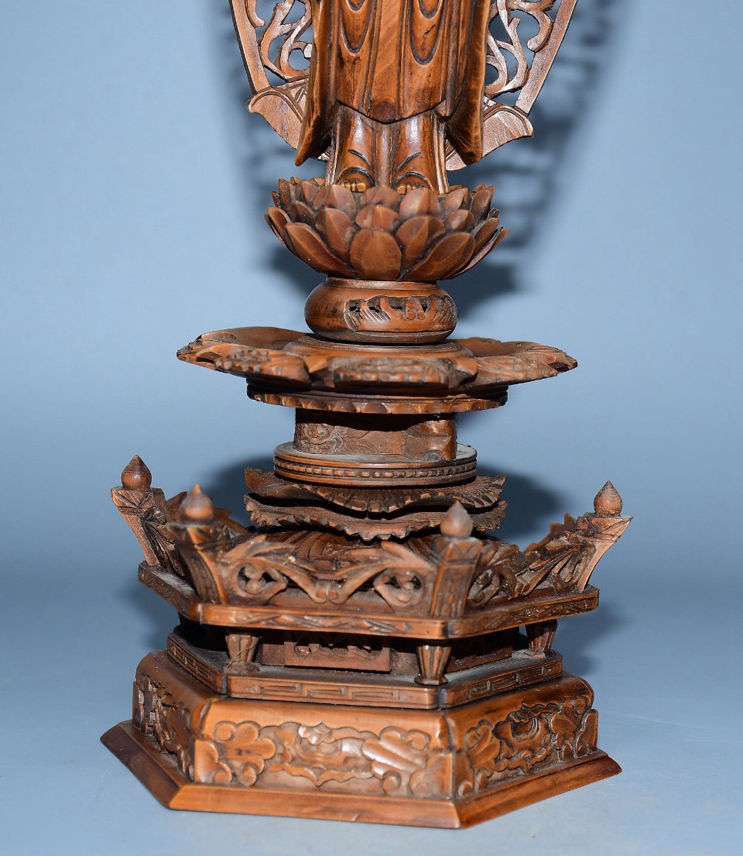 Collection of boxwood carved Buddha statue ornaments
