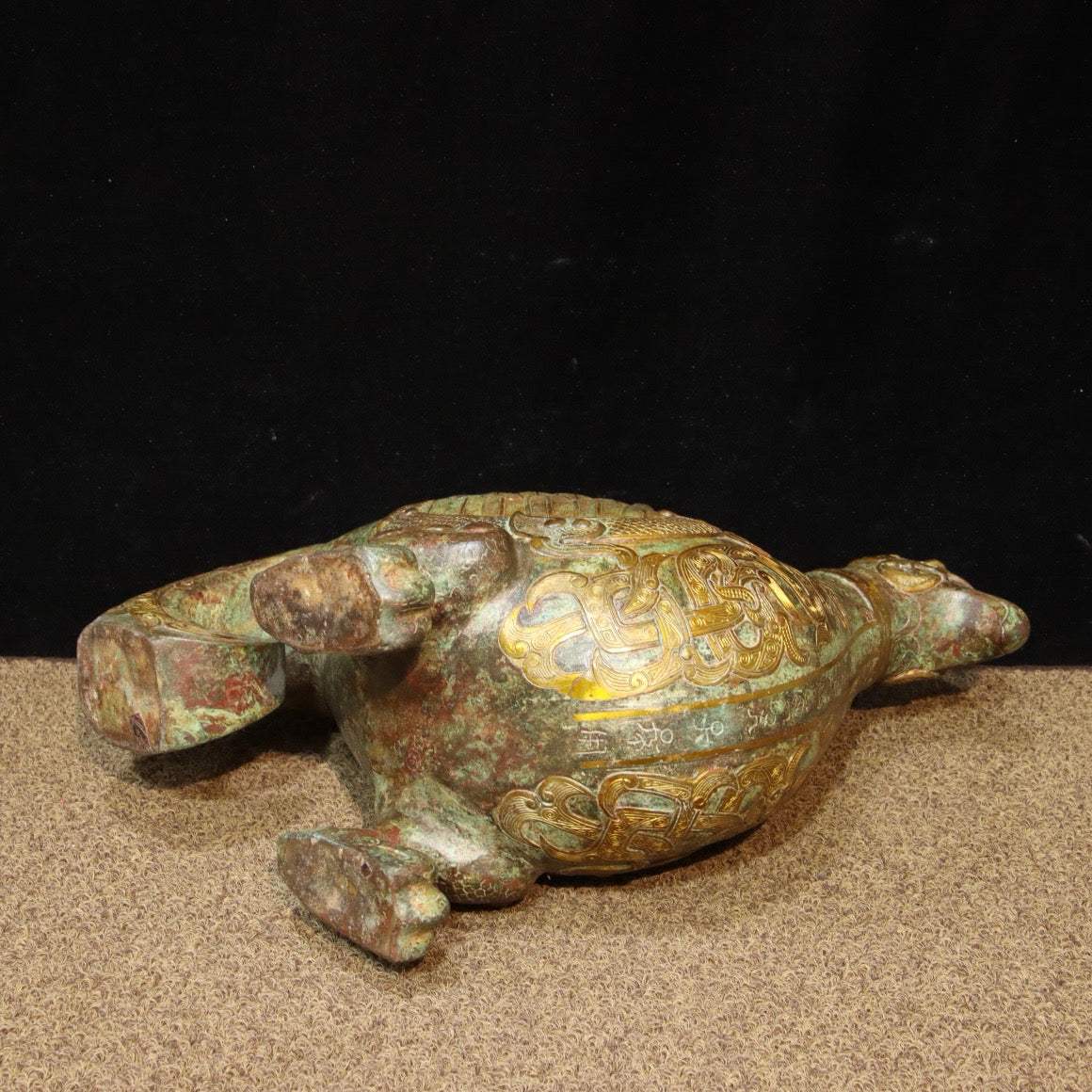 Chinese Antique Bronze - Inscription with gold inlaid hollow long tailed bird statue