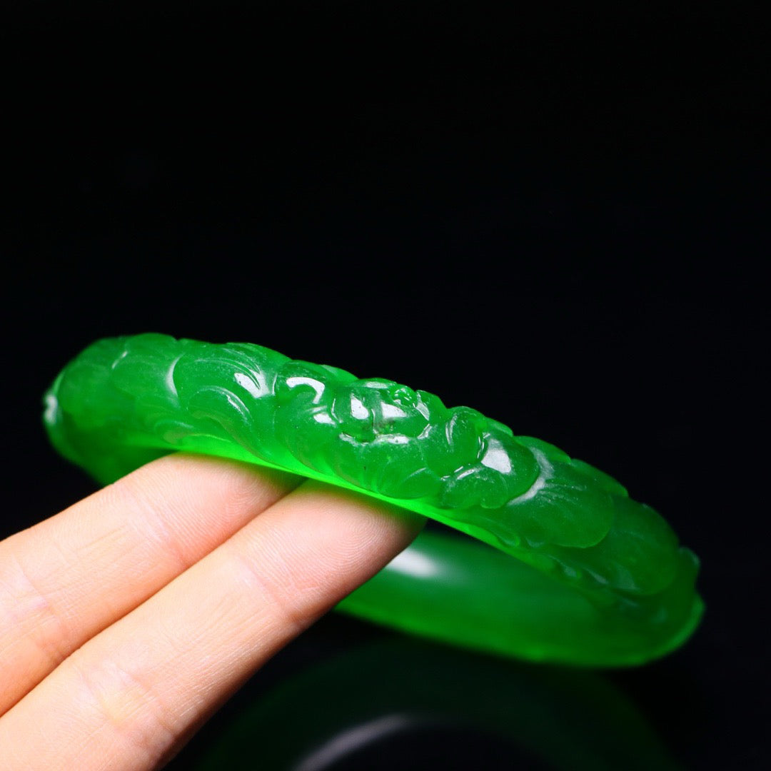 Perfect High Ice Jade Carved Bracelet