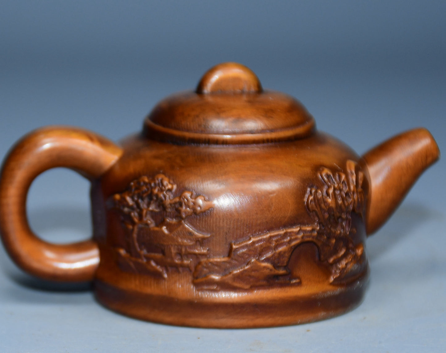 Collection of boxwood carved mountain water bottle handles