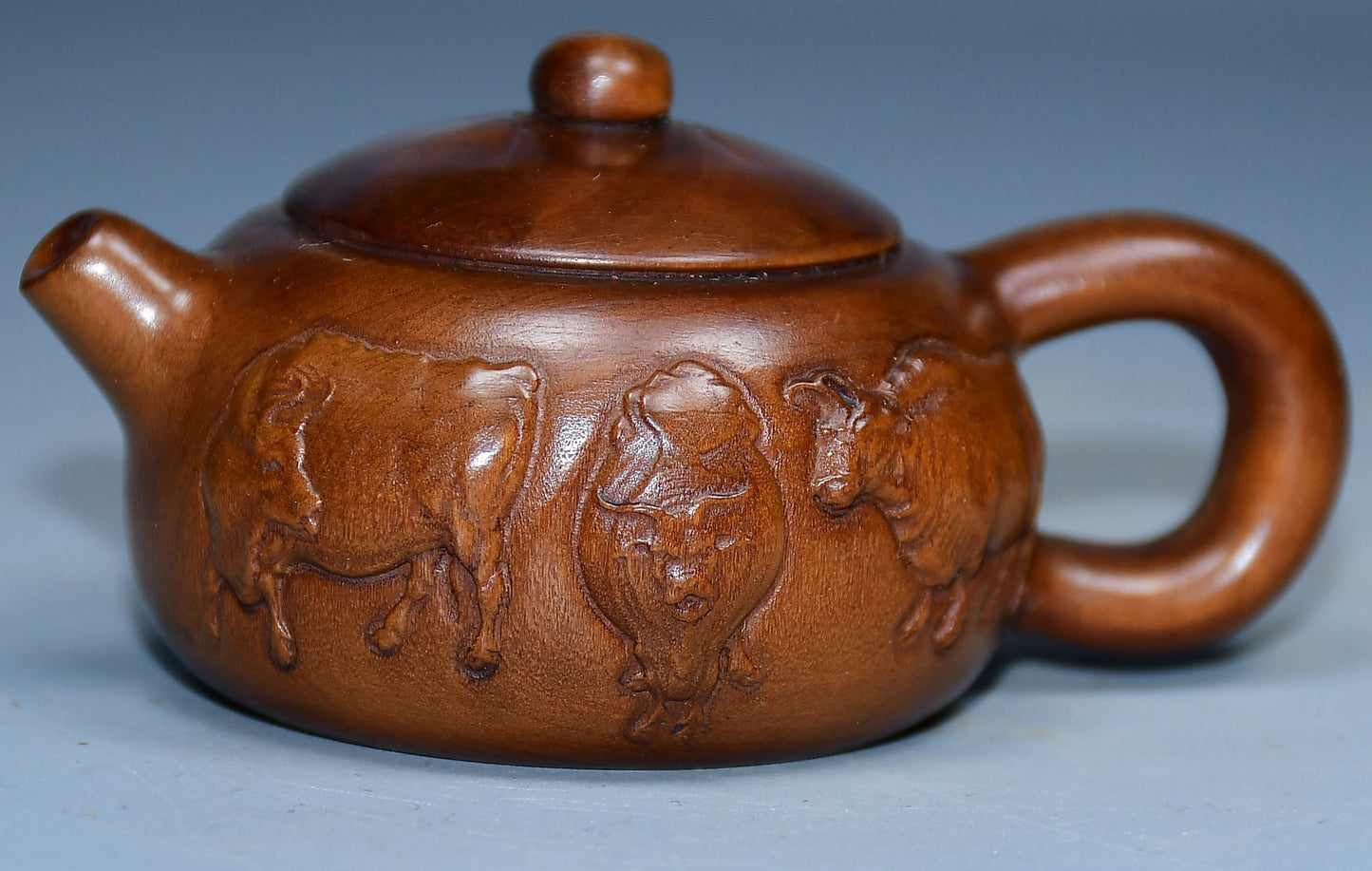 Collection of boxwood carved five ox pot handles