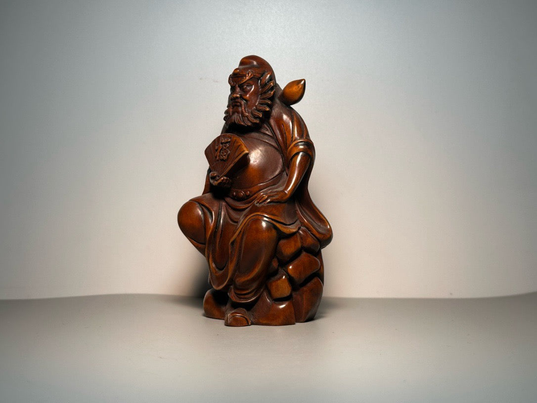 Chinese antique boxwood carving with exquisite craftsmanship, Zhong Kui delivers blessings