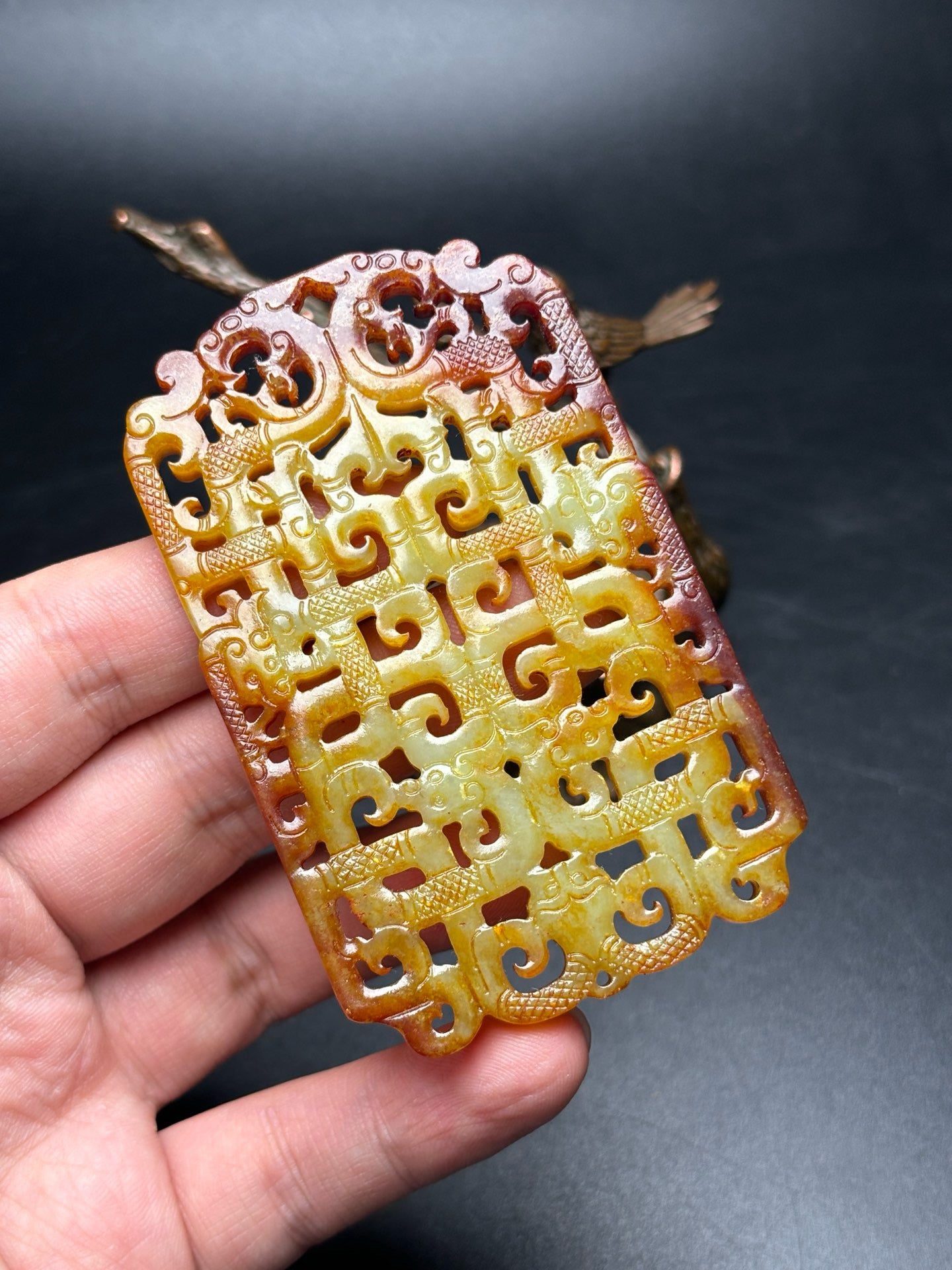 Exquisite Hetian Jade Five Dragon and Phoenix Pendant
