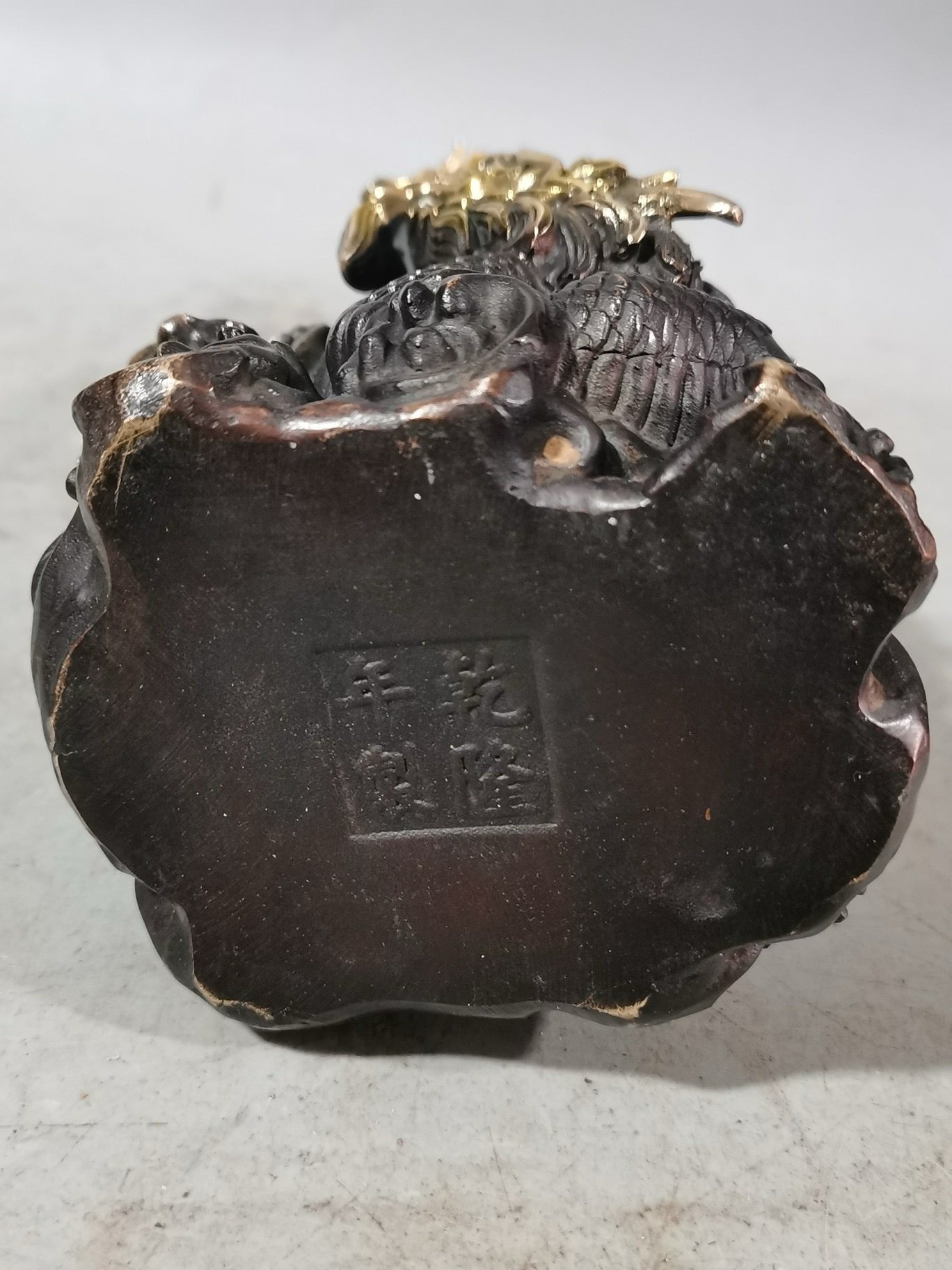 Chinese antique purple copper gilded dragon subduing Guanyin ornaments