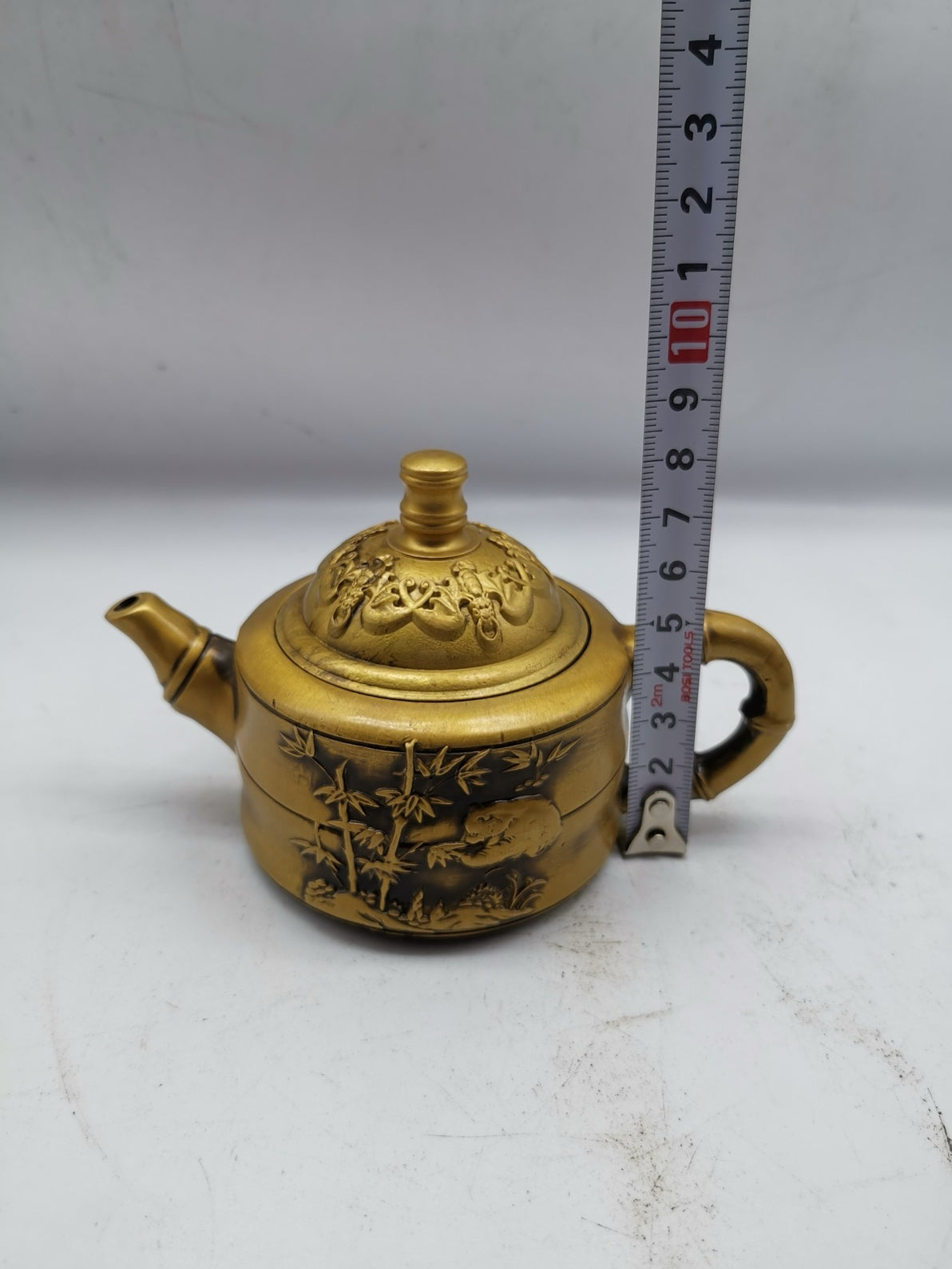 Chinese antique brass bamboo bear cat pot