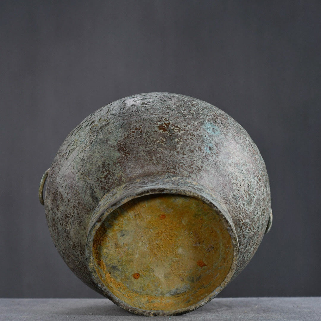 Chinese antique bronze animal ear four ring altar