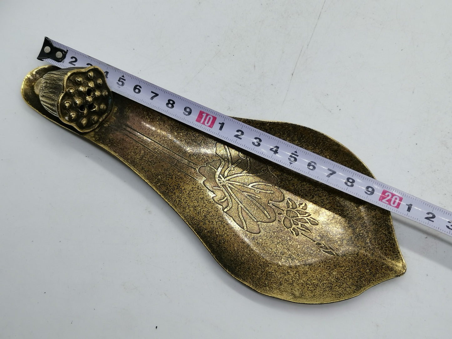 Chinese antique pure copper three hole lotus pod incense table