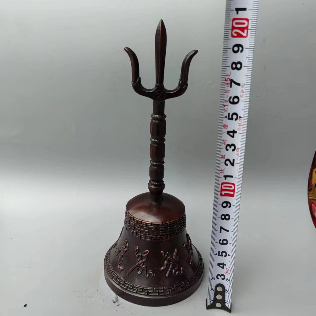 Chinese Antique Pure Copper Eight Treasures Hand Ringing Bell