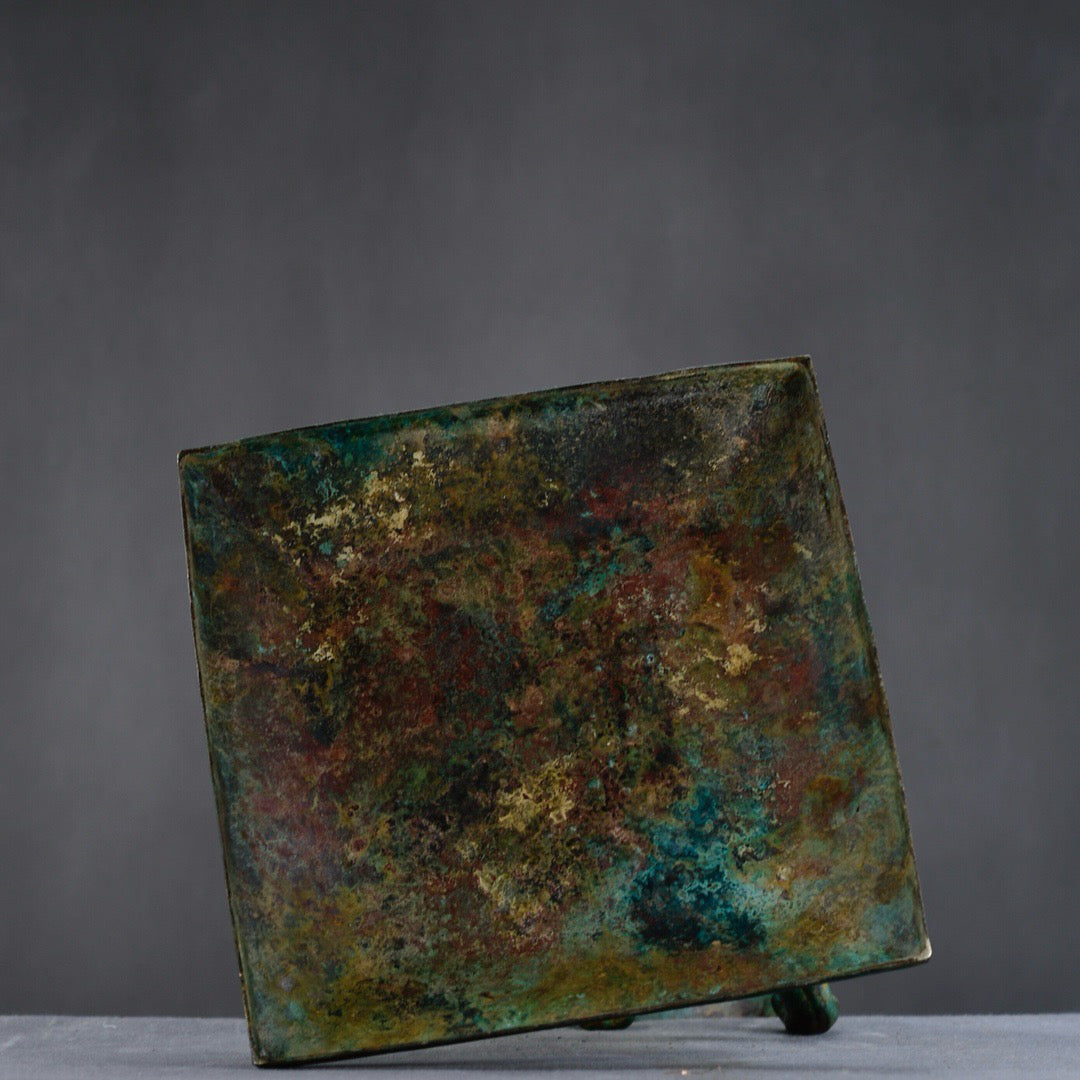 Chinese antique bronze double phoenix ear Gui basin