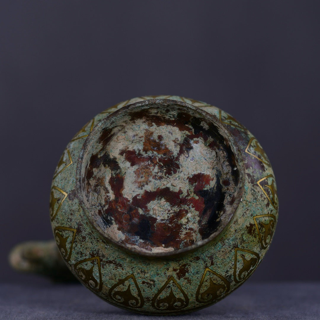 Chinese antique bronze inlaid gold dragon head vase