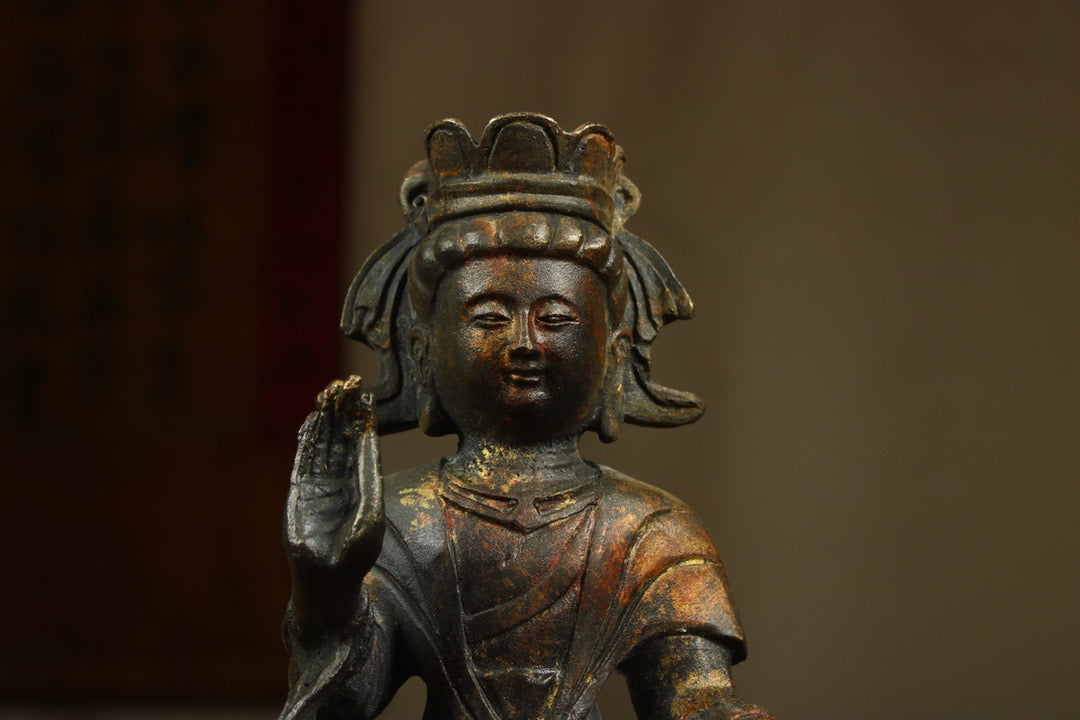 A Chinese antique bronze gilded handmade statue of an old Buddha