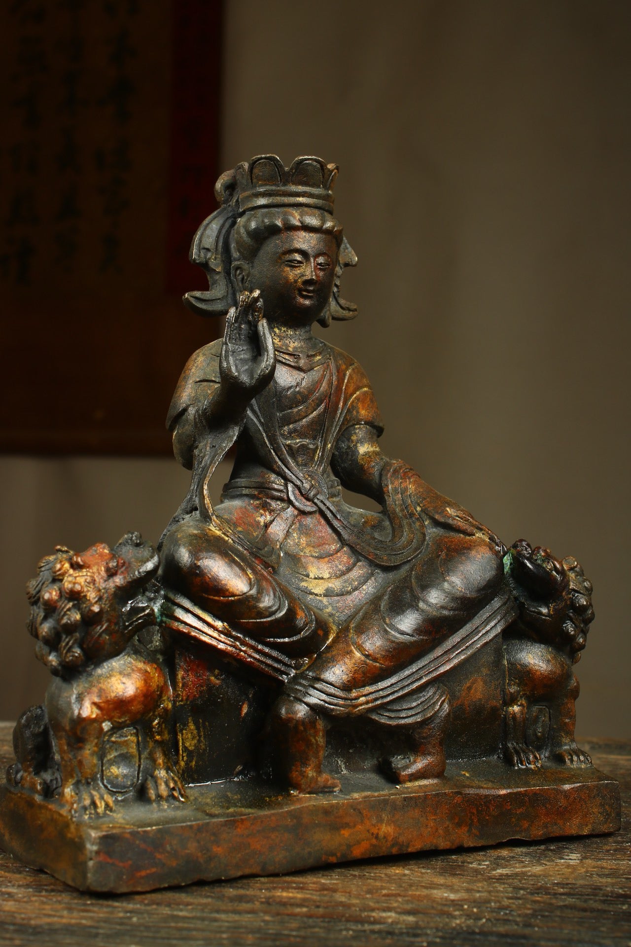 A Chinese antique bronze gilded handmade statue of an old Buddha