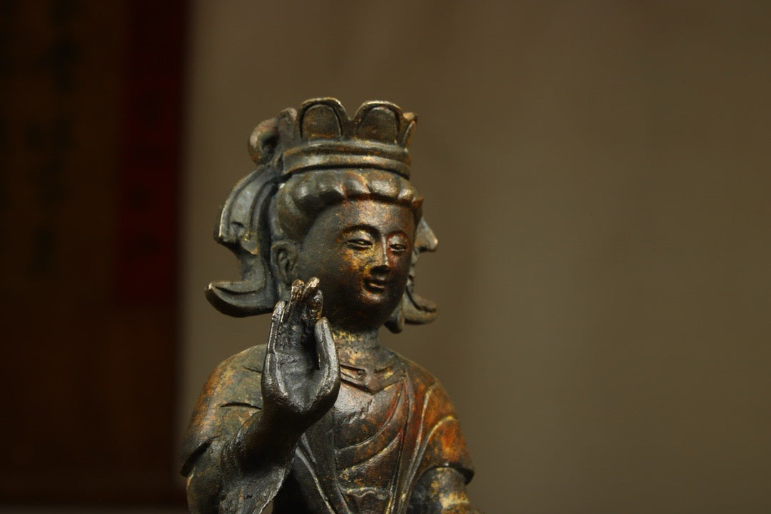 A Chinese antique bronze gilded handmade statue of an old Buddha