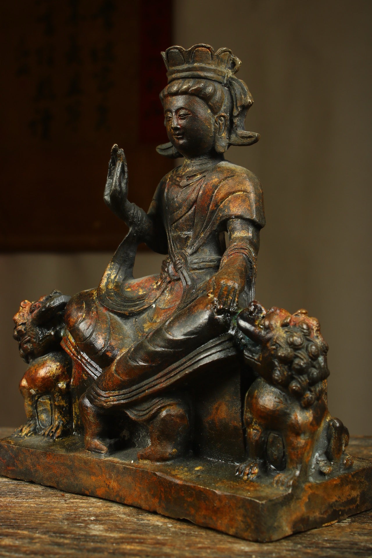 A Chinese antique bronze gilded handmade statue of an old Buddha