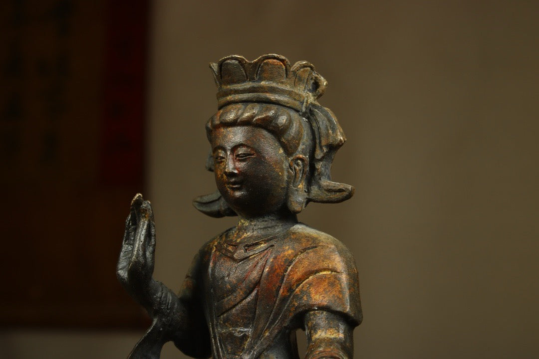 A Chinese antique bronze gilded handmade statue of an old Buddha