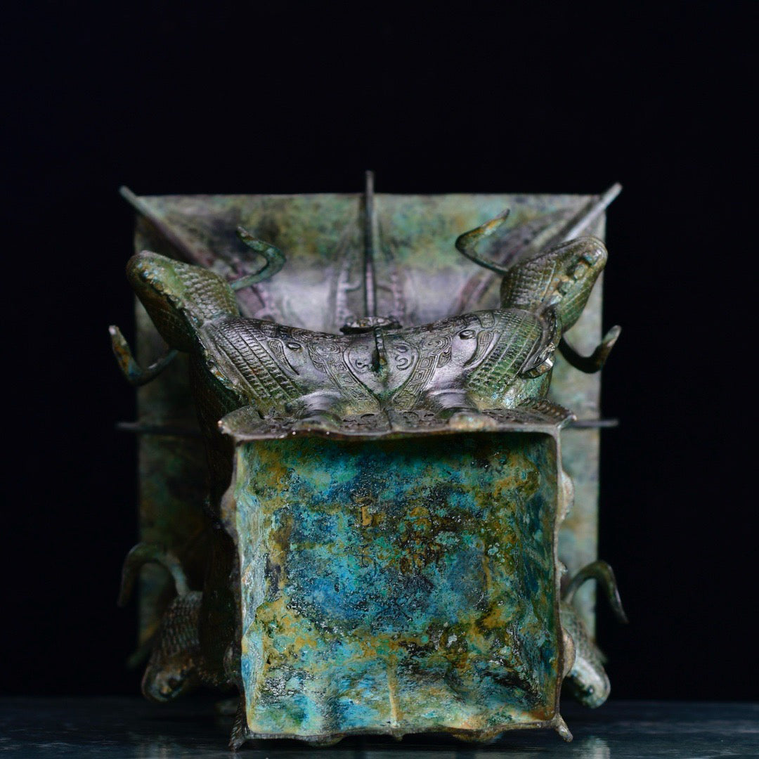 Chinese Antique Bronze Four Sheep Square Zun