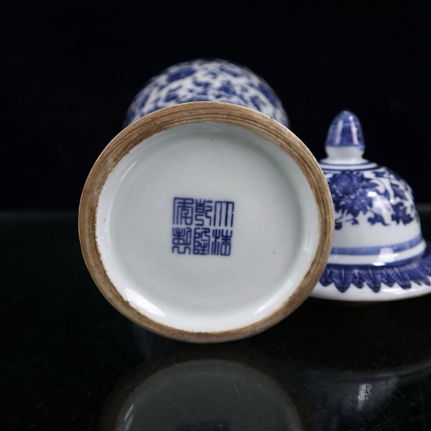 Blue and white entangled branch lotus pattern general jar