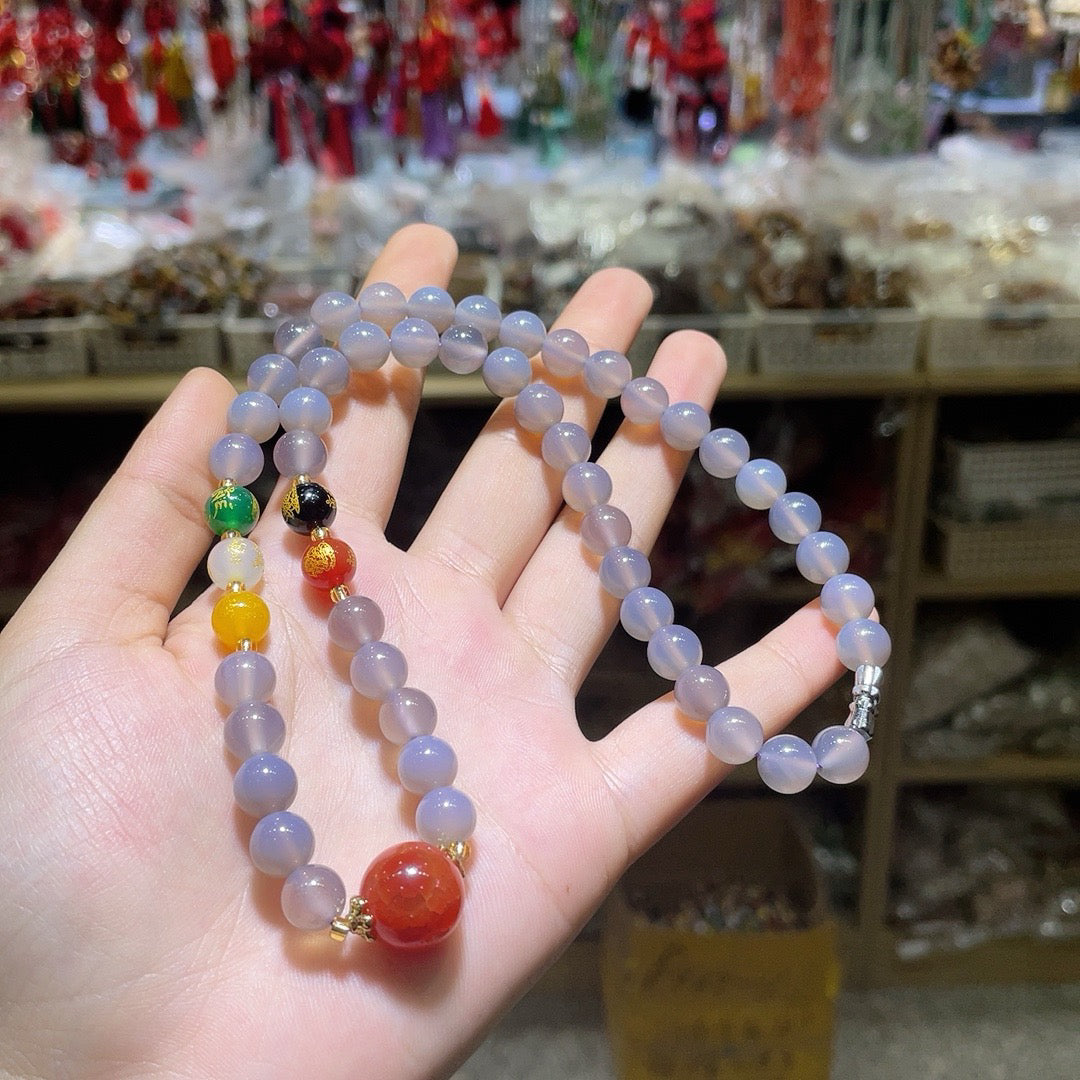 Grey Agate Plus Five Paths God of Wealth Necklace