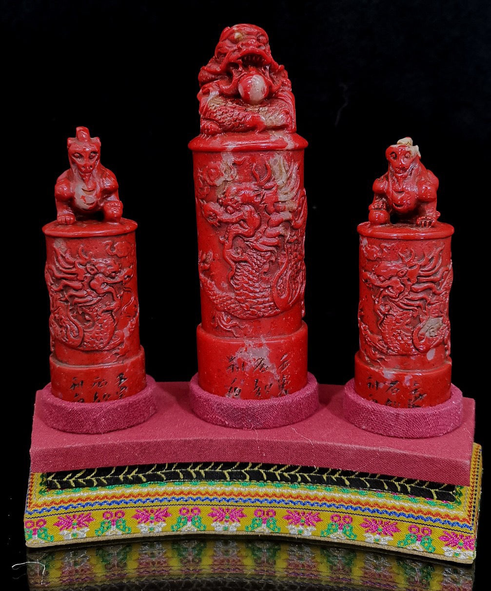 Chinese Antique Three Dragon Pillar Seal
