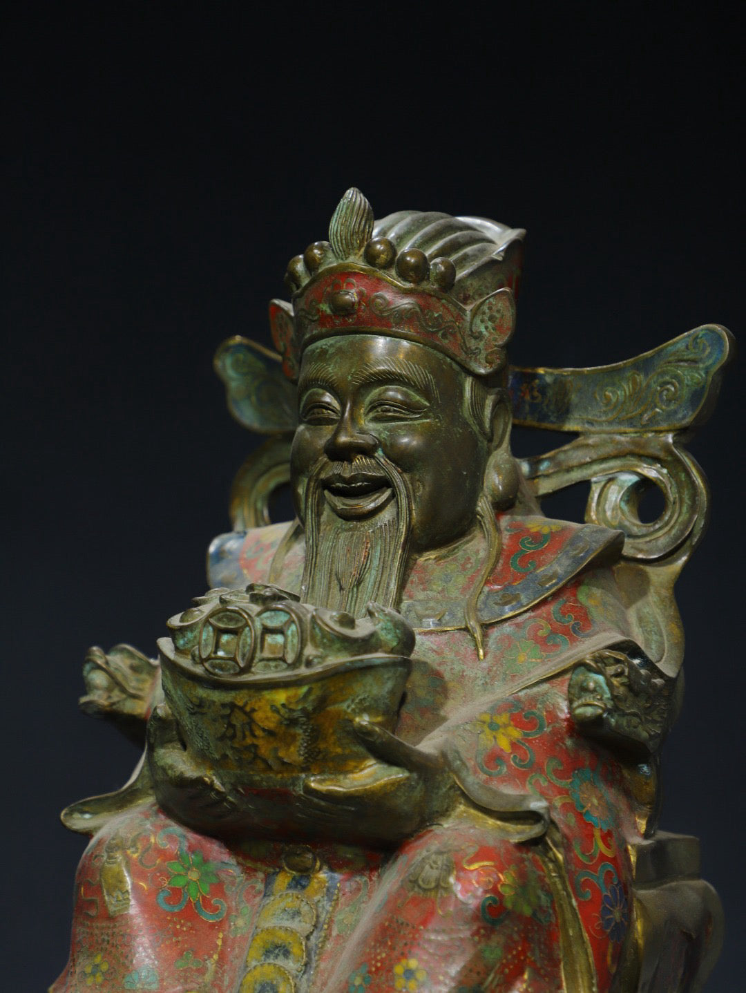 Chinese antique pure copper cloisonn é cloisonn é wire enamel colored statue of the God of Wealth Buddha