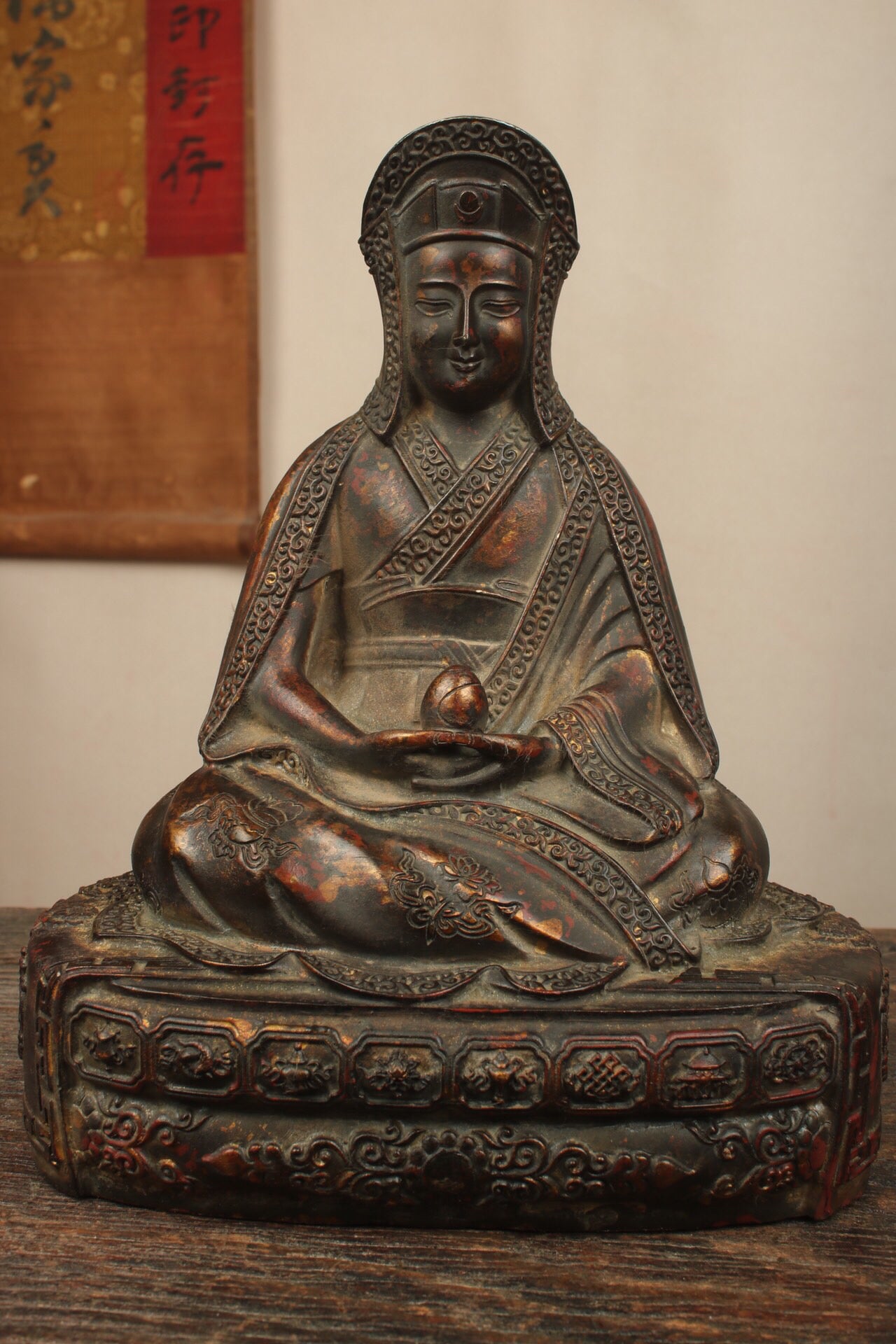 A set of Chinese antique pure copper statues of the Three Sages of the Kagyu sect