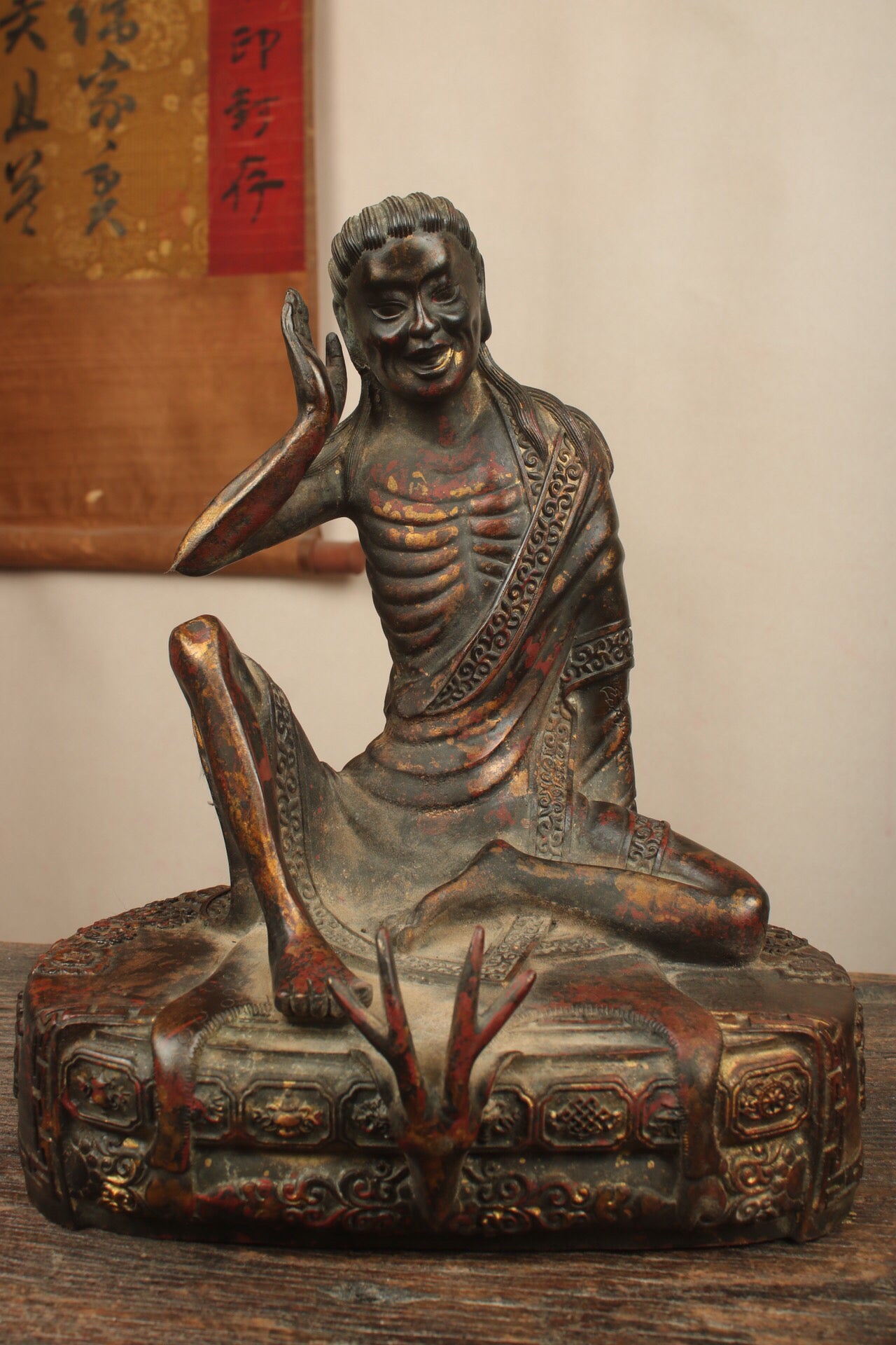 A set of Chinese antique pure copper statues of the Three Sages of the Kagyu sect