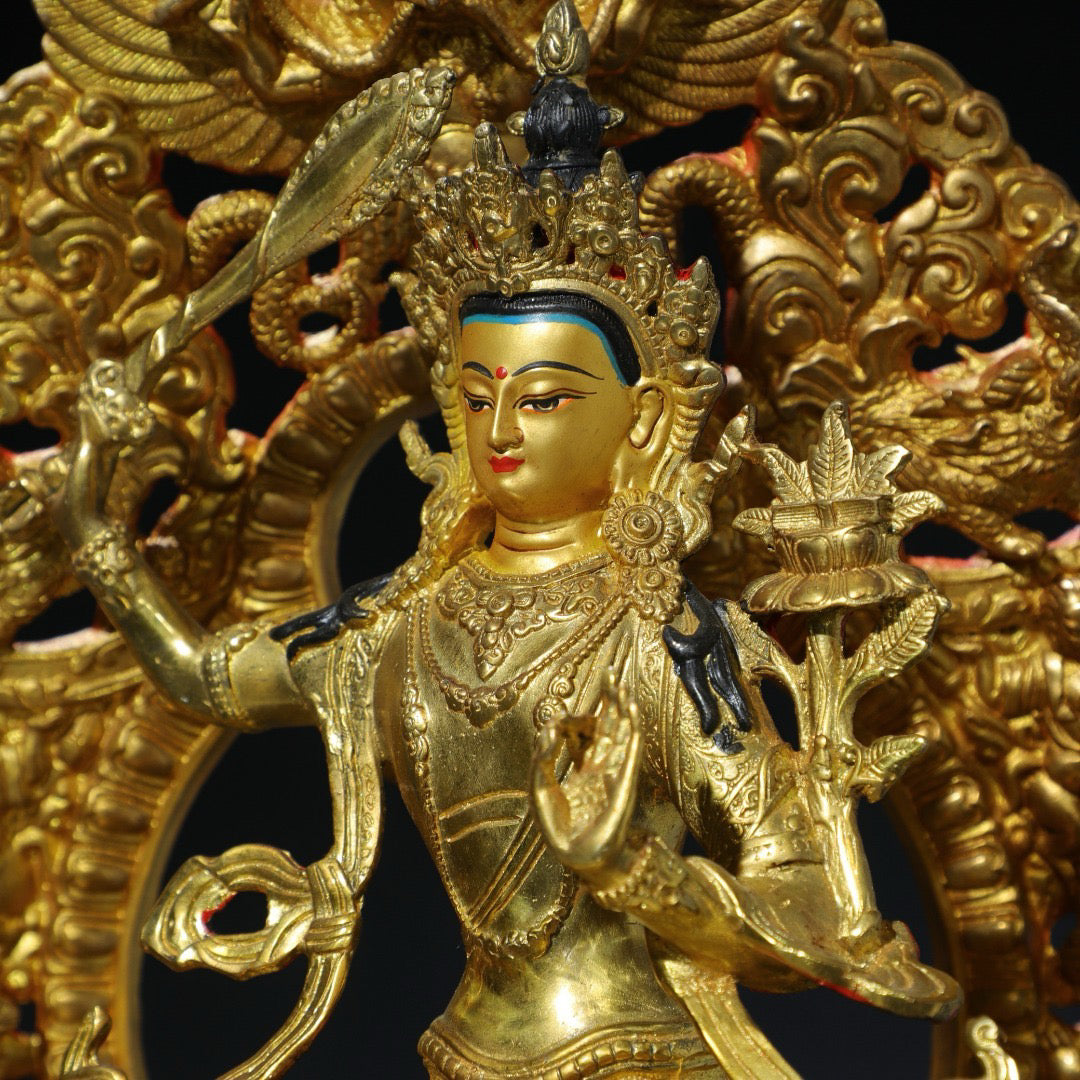 Chinese antique pure copper statue of Manjushri Bodhisattva