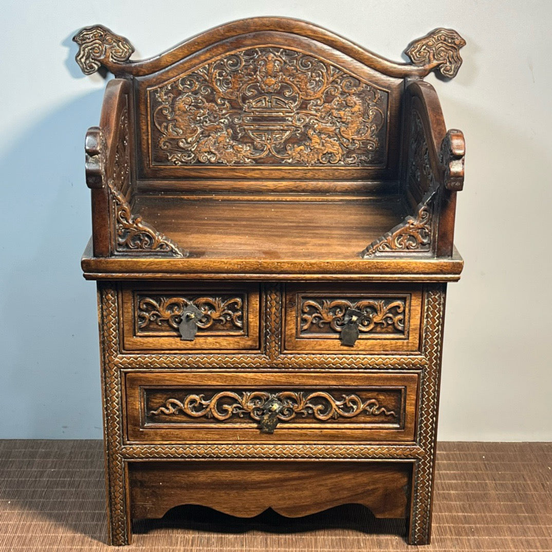 Chinese antique rosewood carved three drawn Buddhist niche ornaments