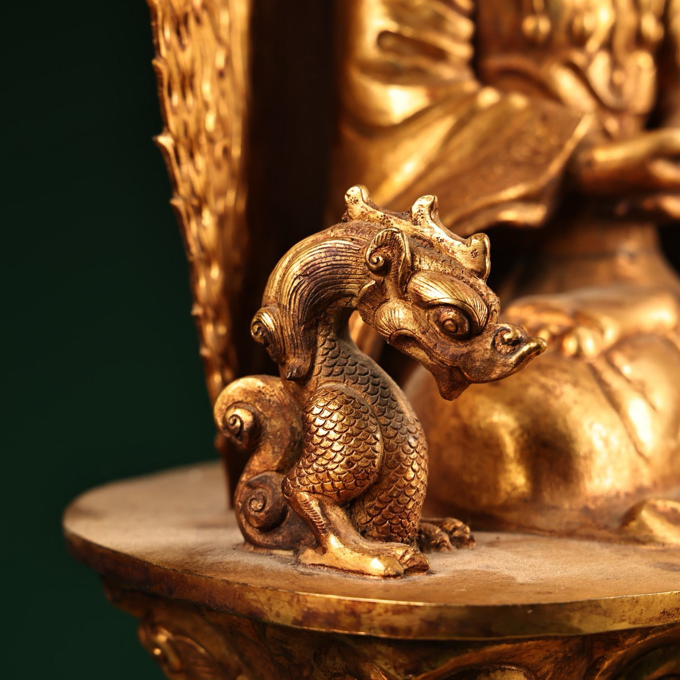 A Chinese antique pure copper high relief carved with gilded immeasurable longevity Buddha