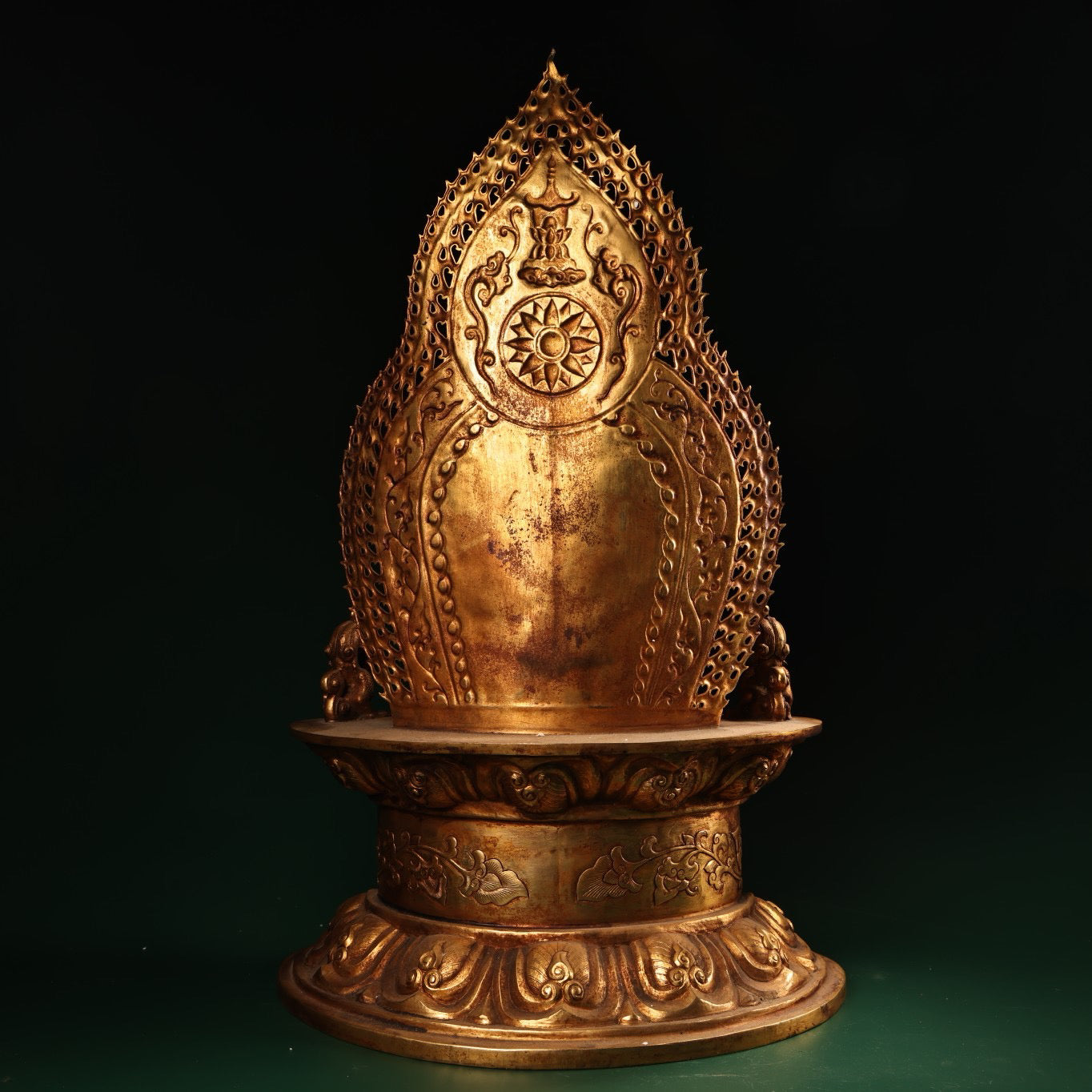 A Chinese antique pure copper high relief carved with gilded immeasurable longevity Buddha