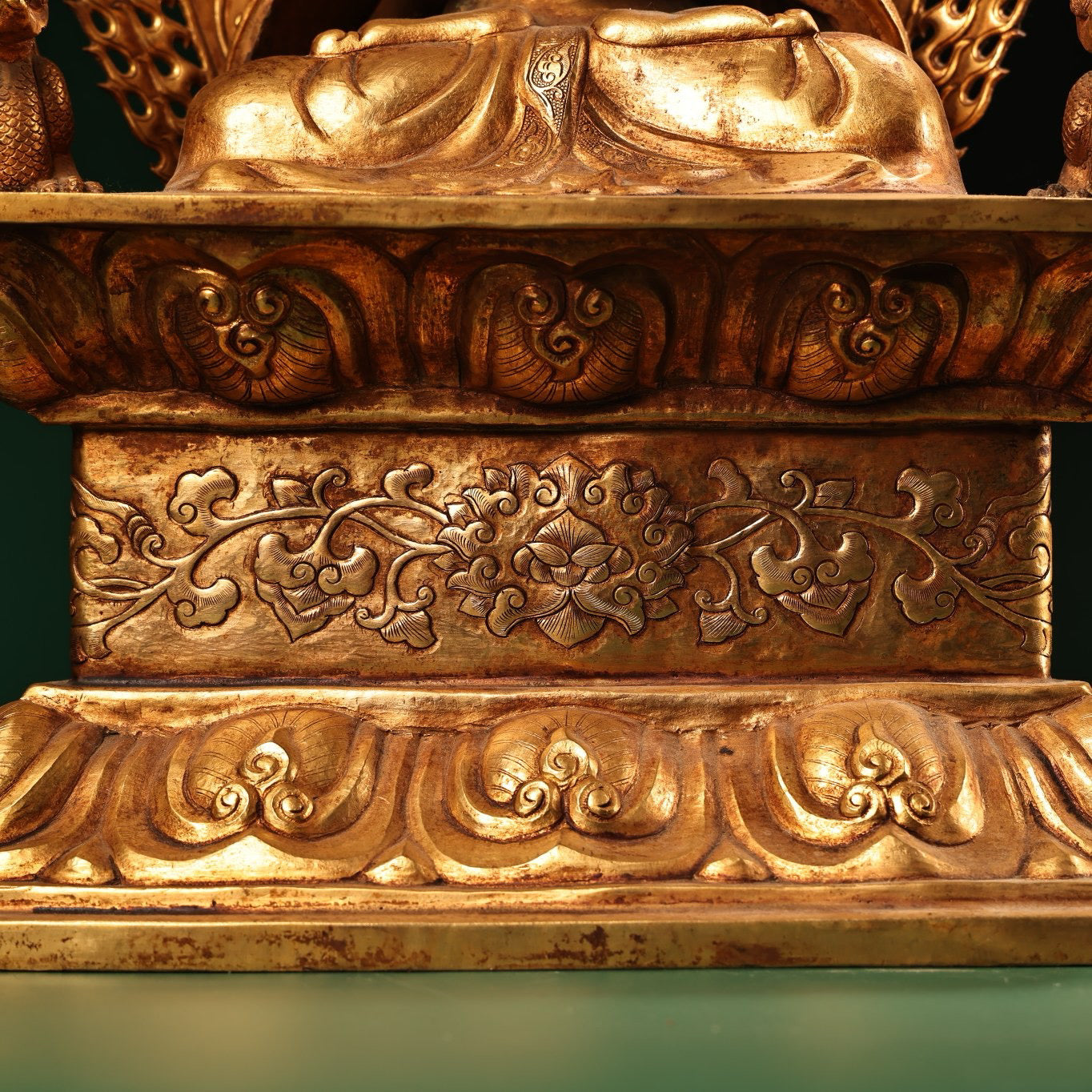 A Chinese antique pure copper high relief carved with gilded immeasurable longevity Buddha