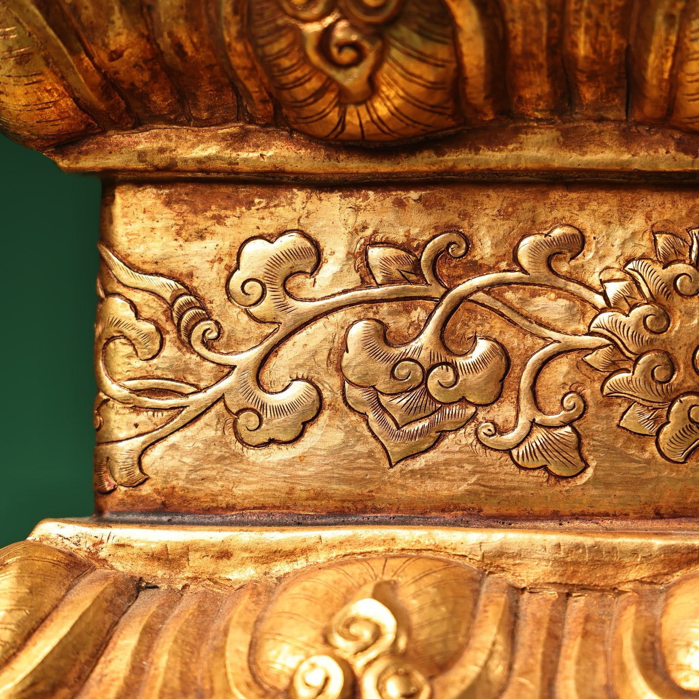 A Chinese antique pure copper high relief carved with gilded immeasurable longevity Buddha