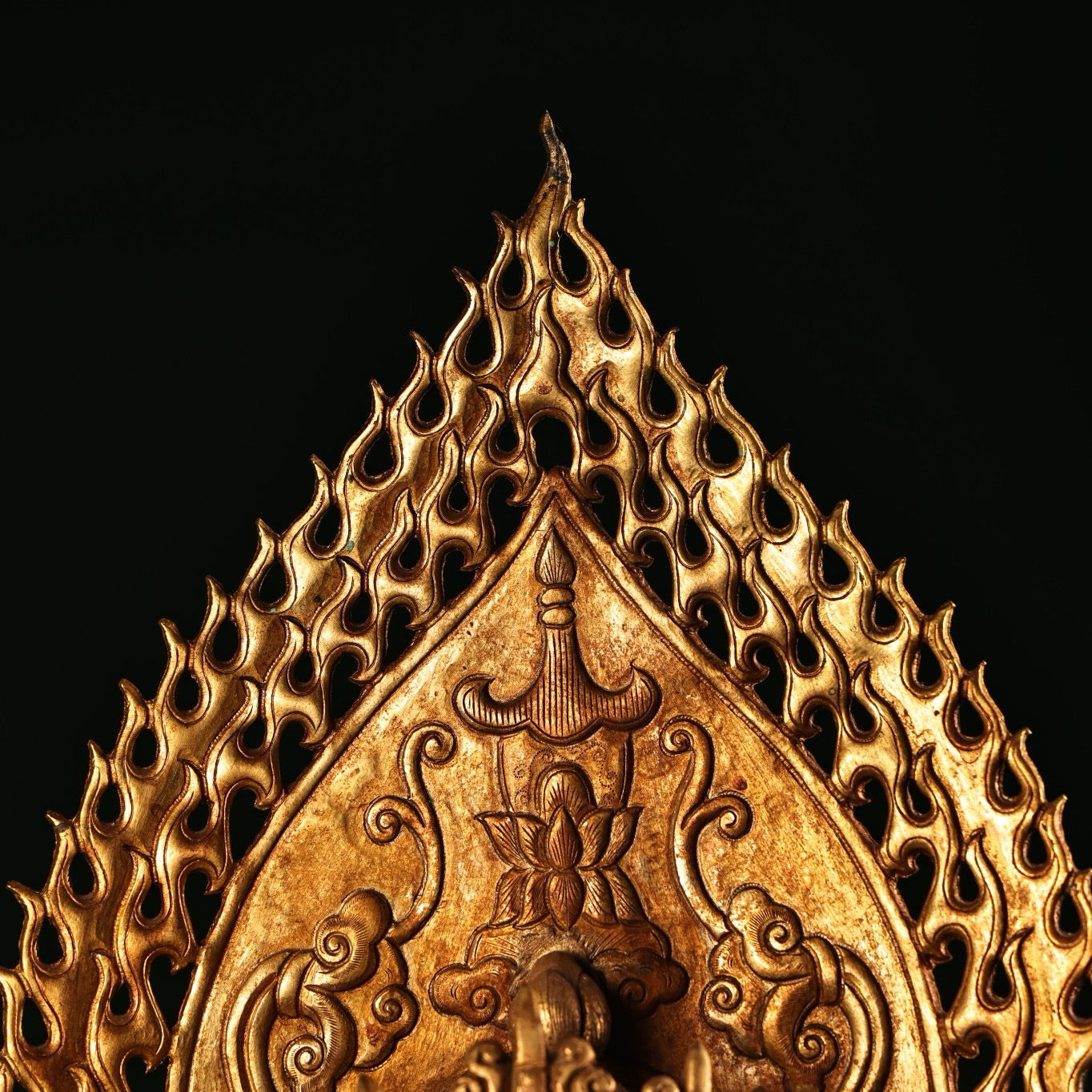 A Chinese antique pure copper high relief carved with gilded immeasurable longevity Buddha