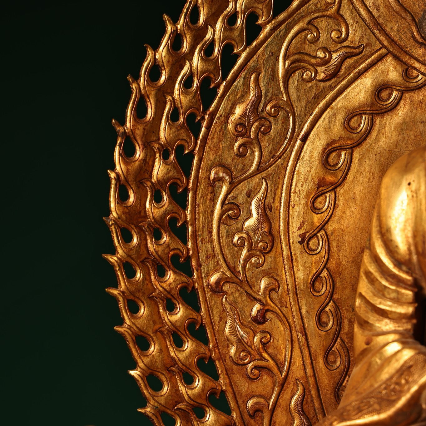 A Chinese antique pure copper high relief carved with gilded immeasurable longevity Buddha