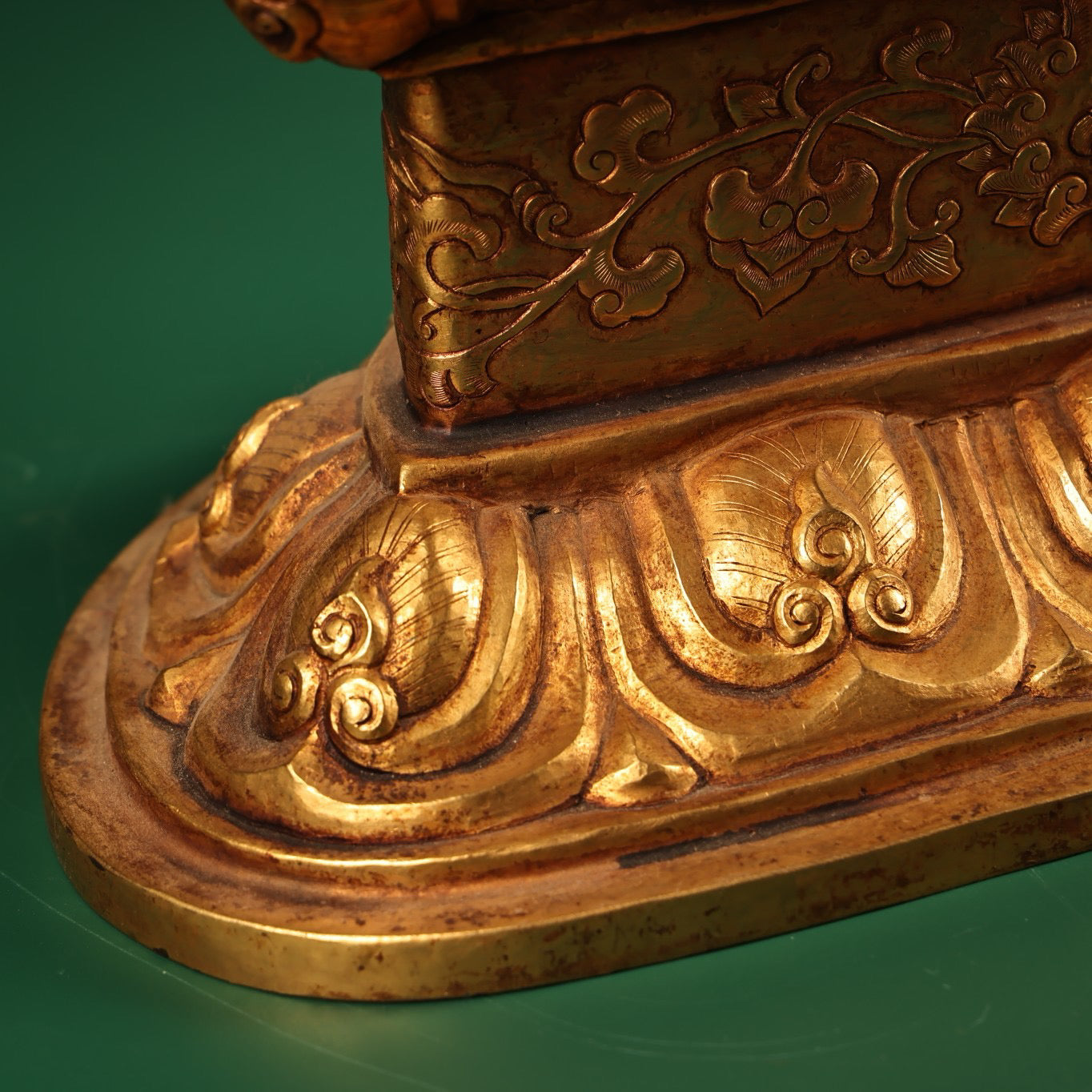 A Chinese antique pure copper high relief carved with gilded immeasurable longevity Buddha