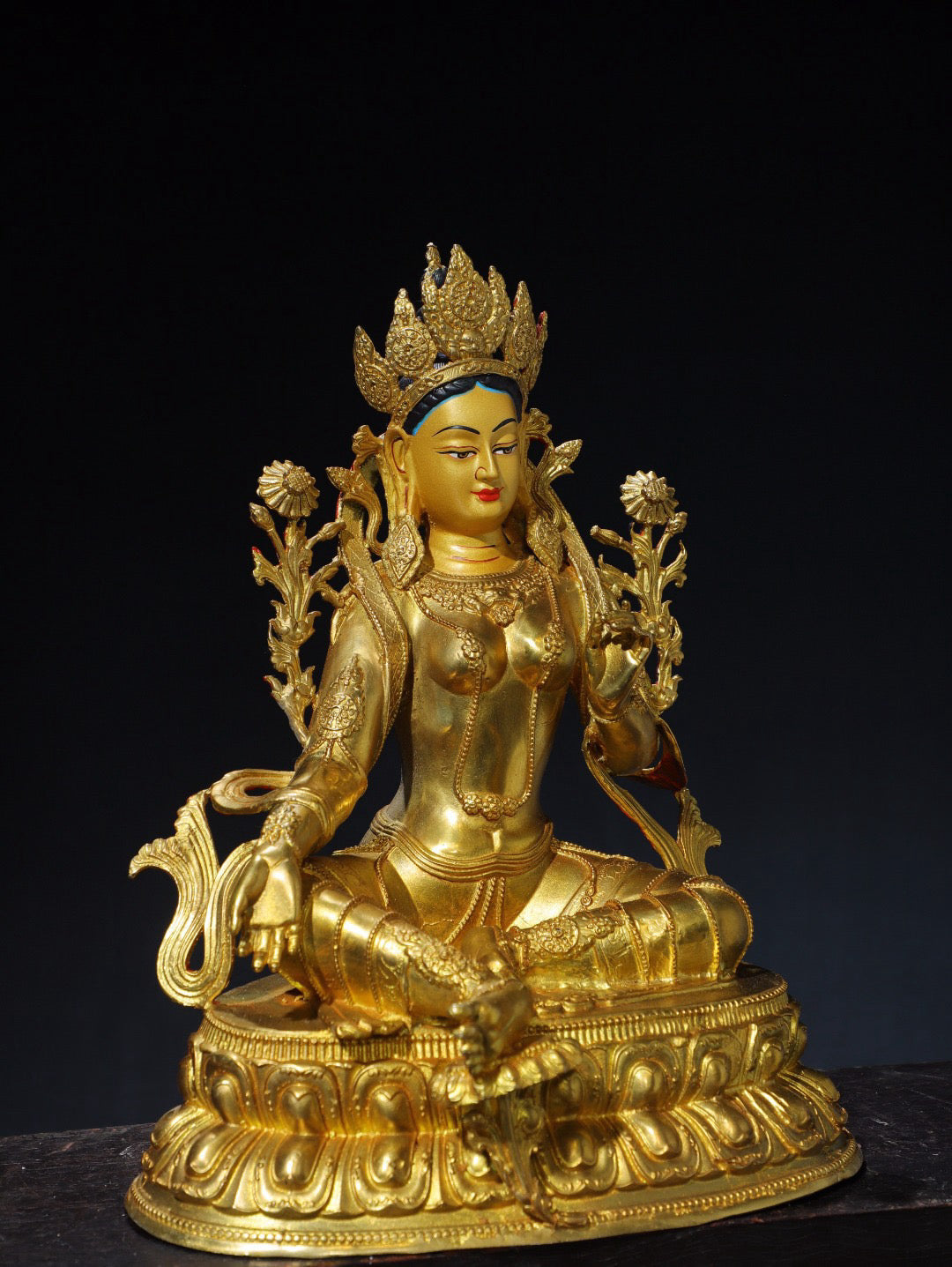 Chinese antique pure copper green Tara Buddha statue