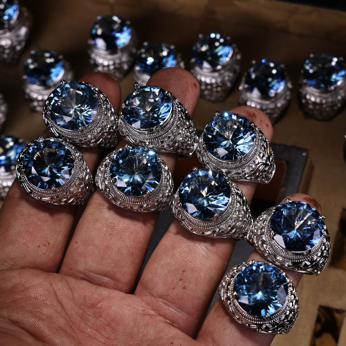 A box of Chinese antique diamond rings