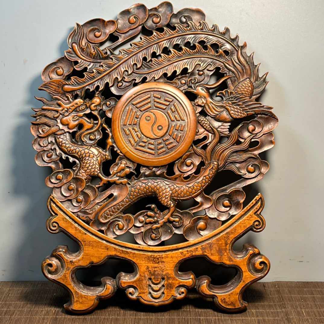 Carved rosewood disc screen ornaments