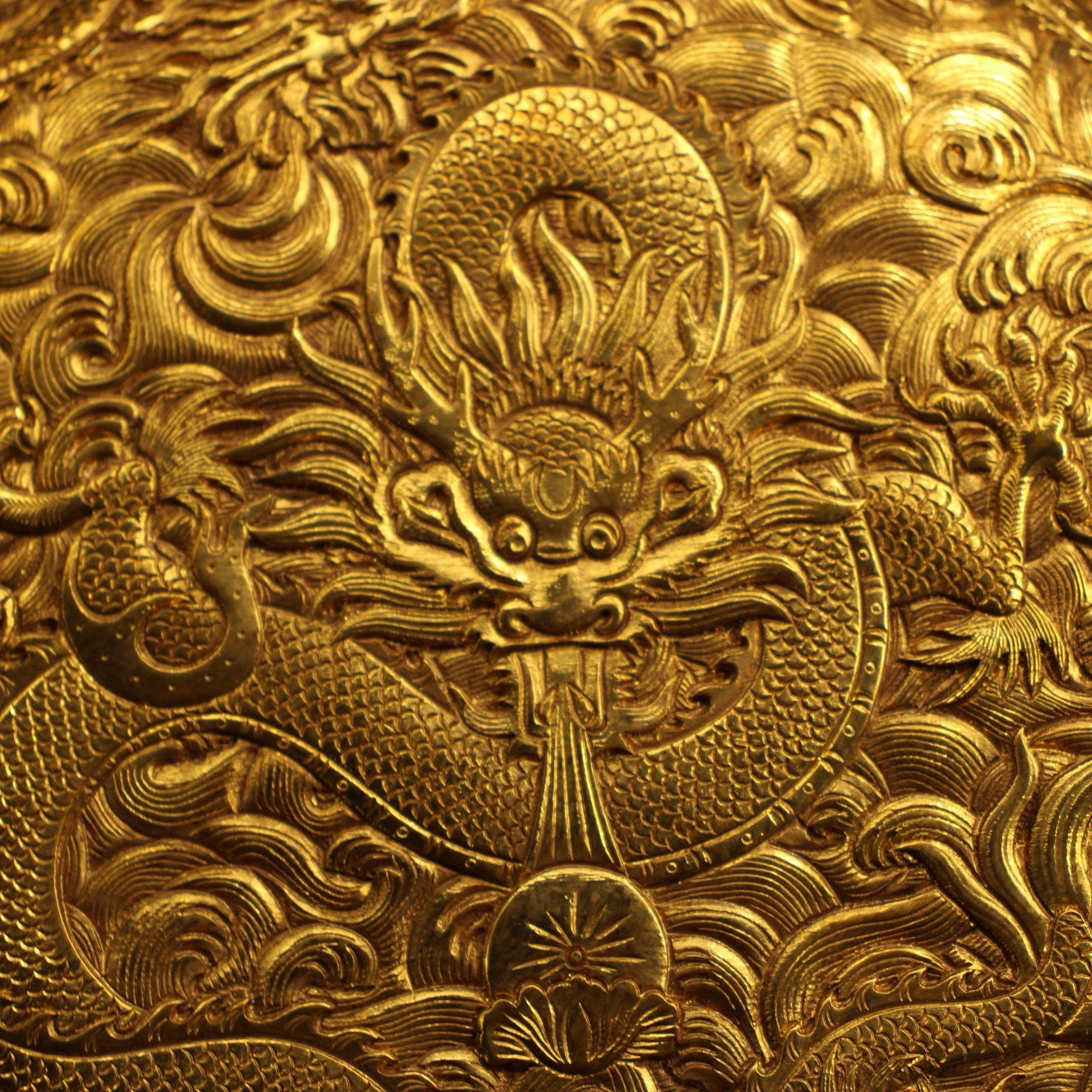 Chinese antique pure copper carved dragon jewelry box