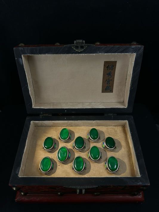 A box of Chinese antique jade rings