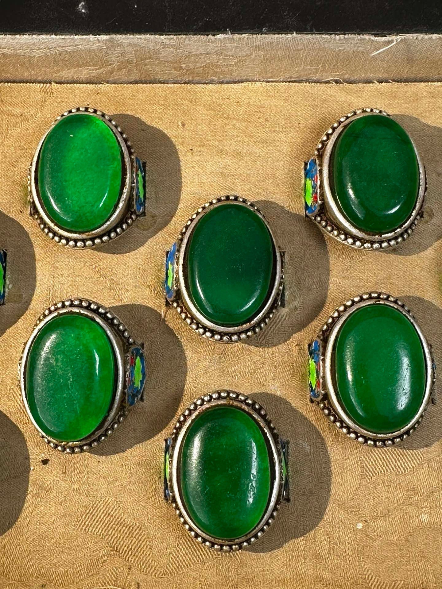 A box of Chinese antique jade rings