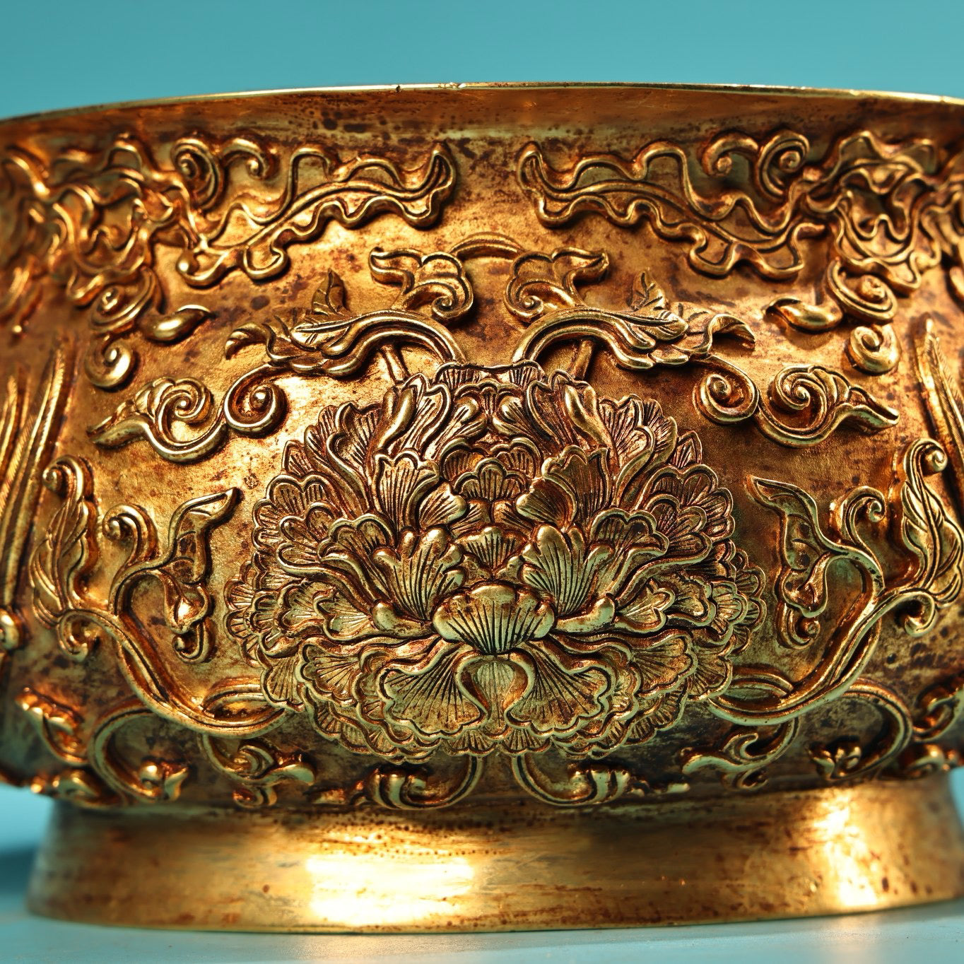 Chinese antique pure copper high relief carved phoenix ear incense burner