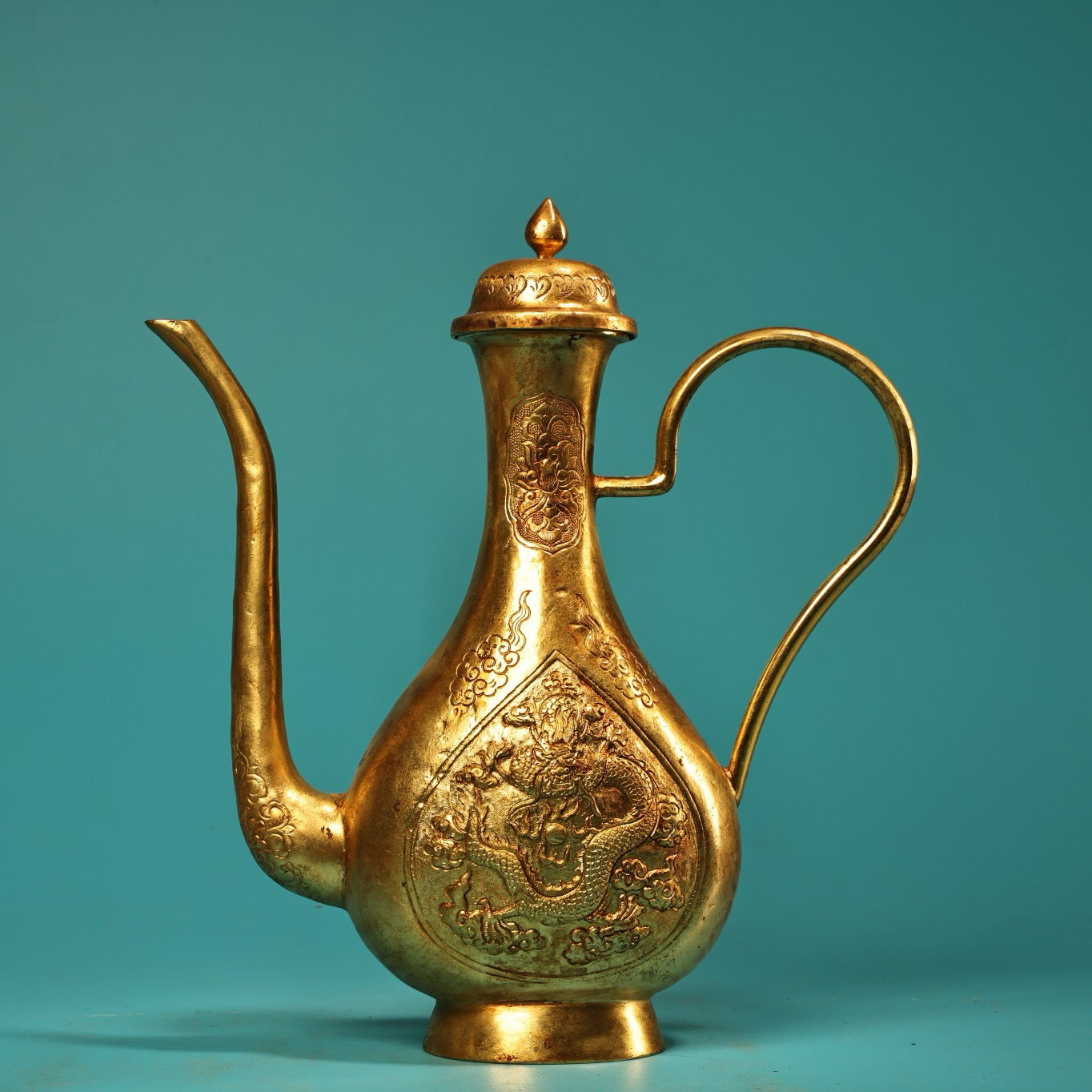 A set of Chinese antique pure copper high relief carved wine utensils