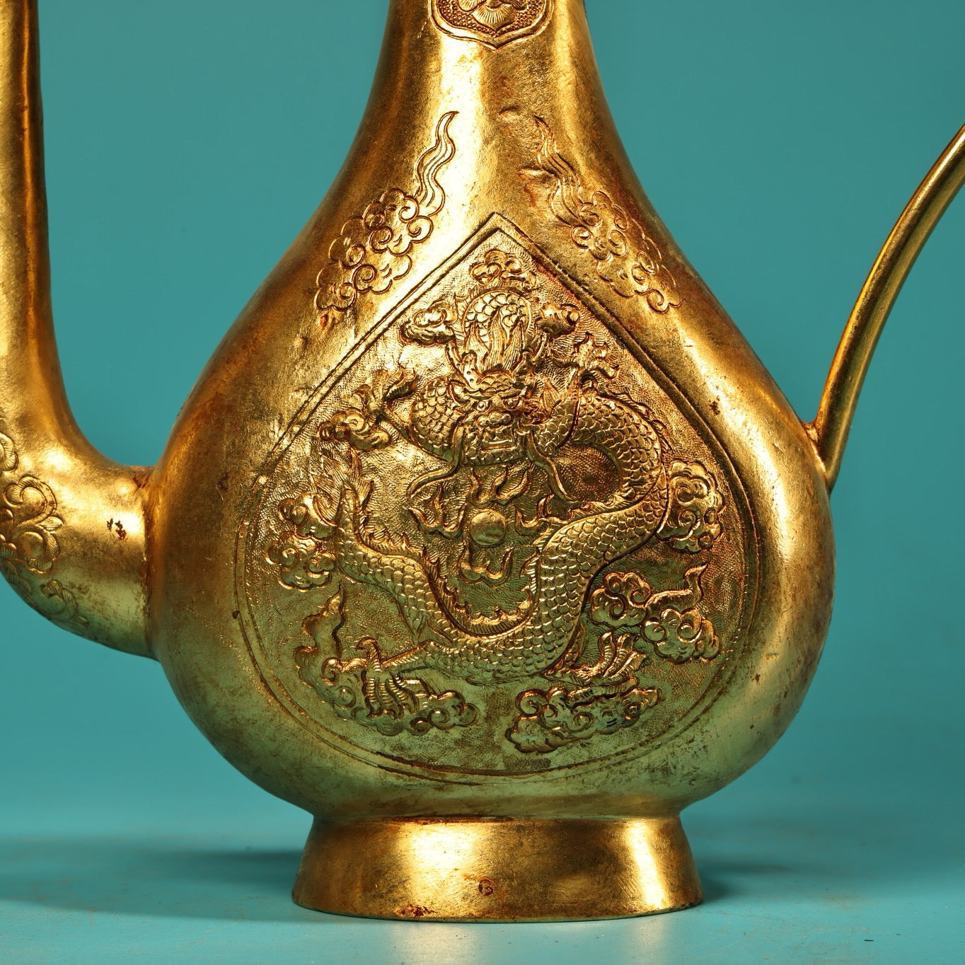 A set of Chinese antique pure copper high relief carved wine utensils