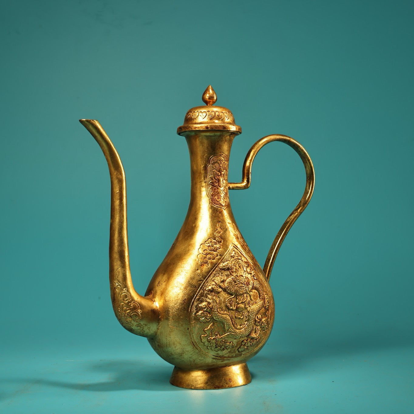 A set of Chinese antique pure copper high relief carved wine utensils