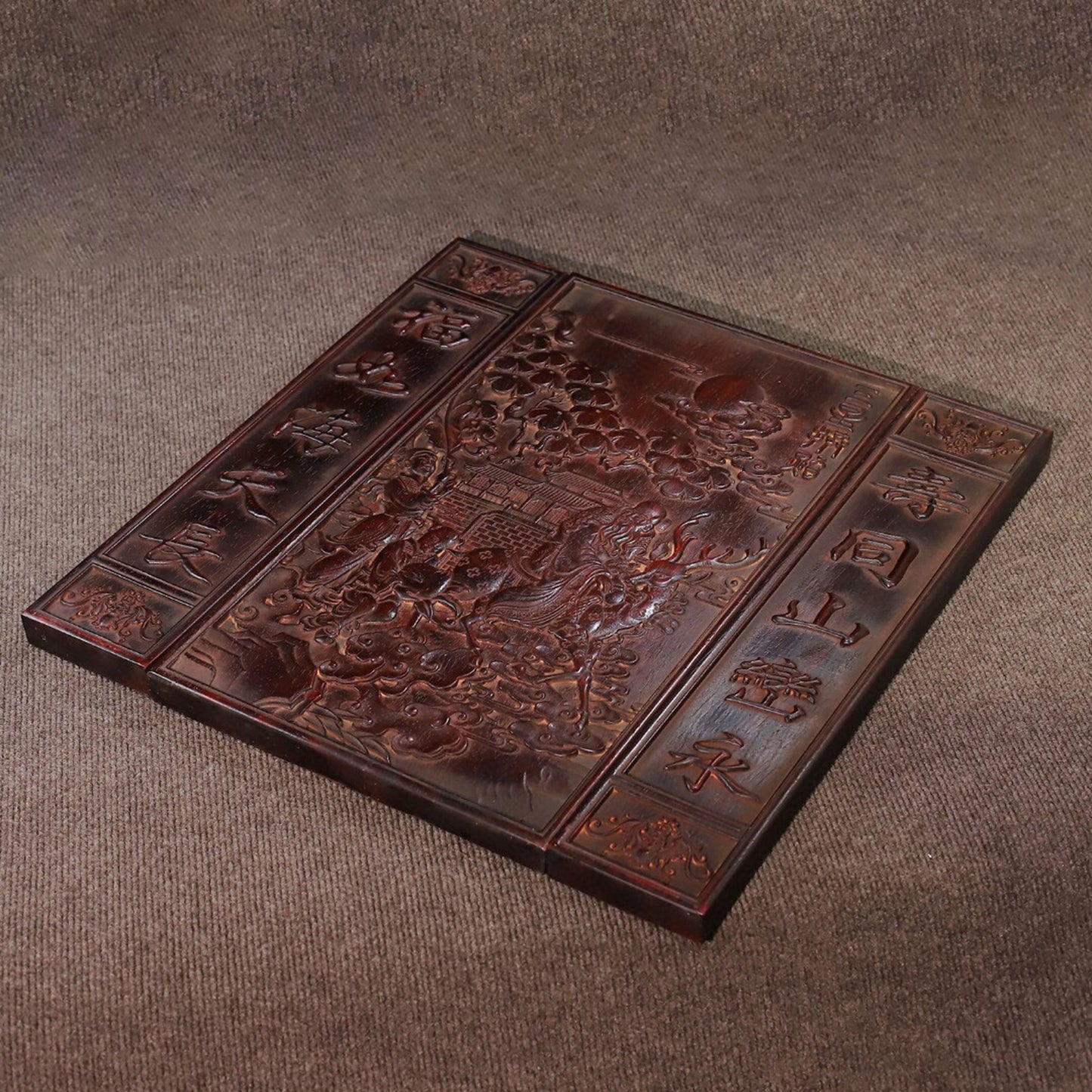 Chinese antique sandalwood carving three-star birthday celebration central hall hanging plaque