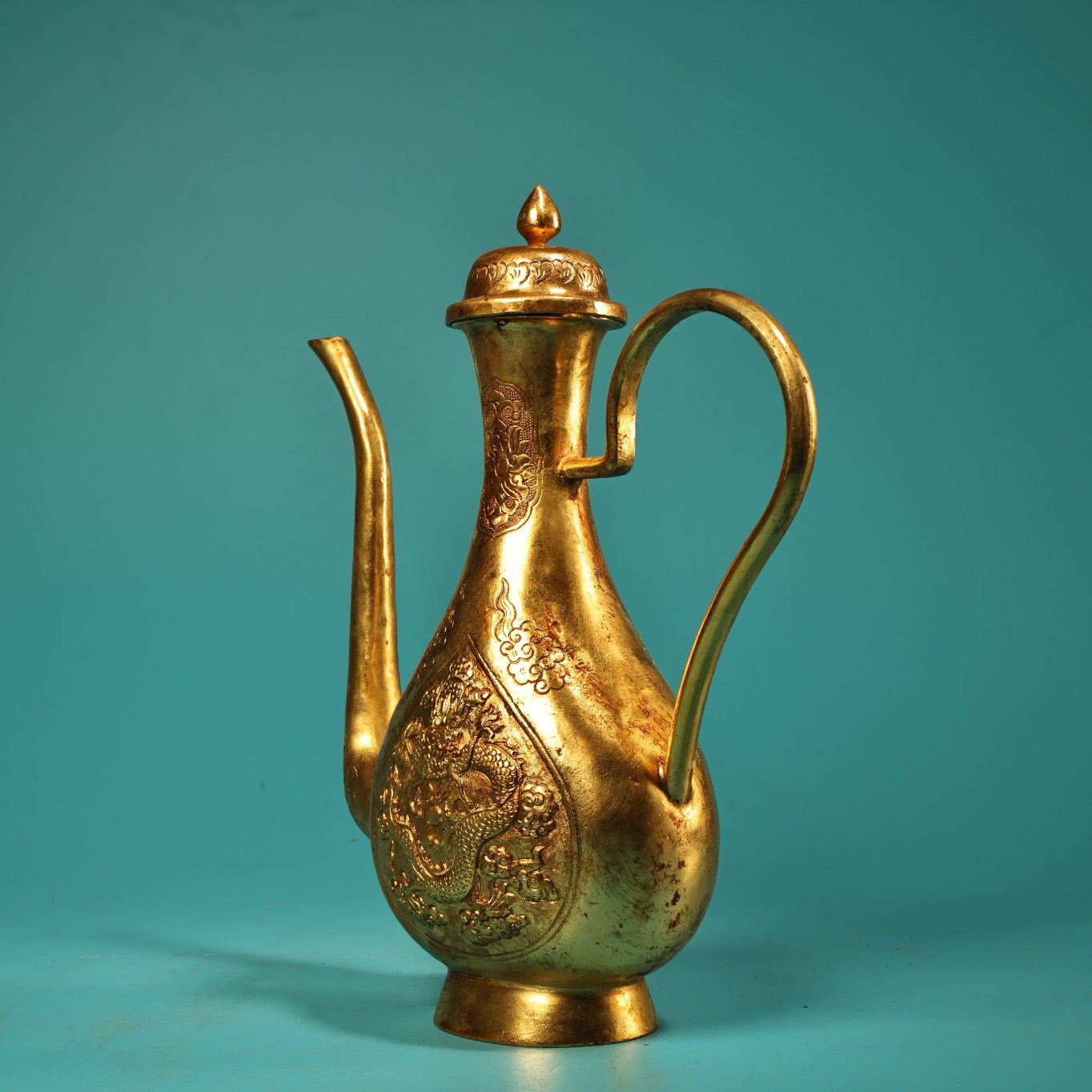 A set of Chinese antique pure copper high relief carved wine utensils