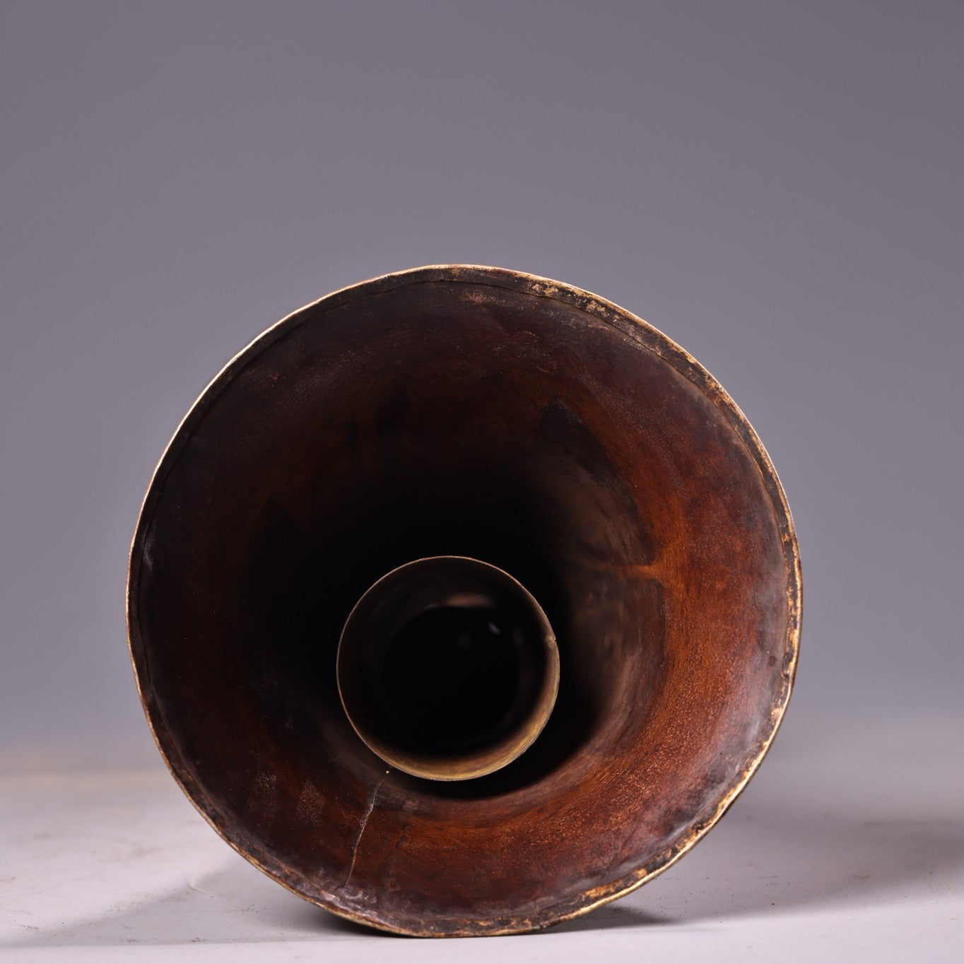 Chinese antique pure copper high relief carved horn