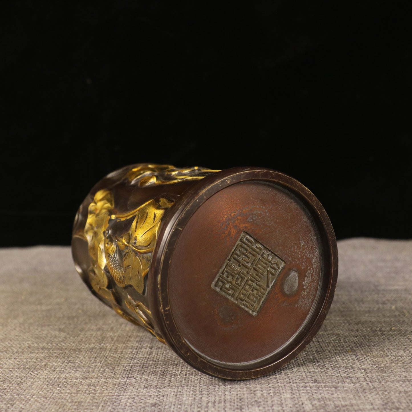 Chinese antique pure copper lotus pen holder